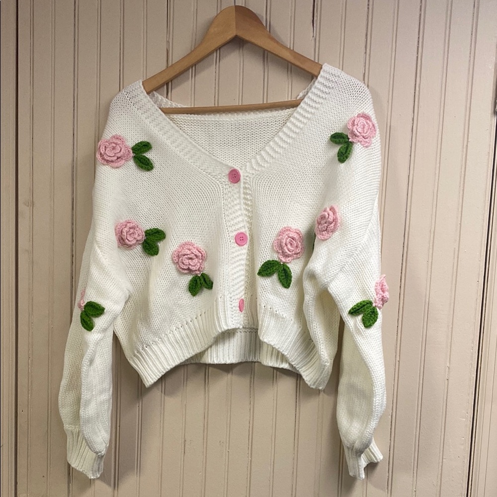 Floral Embroidered White Sweater
